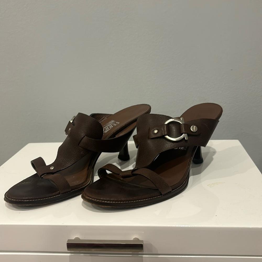 Salvatore Ferragamo brown open toed heels
